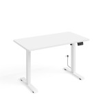 שולחן כתיבה BIMOTION 120 על 65 עם כוונון גובה, לבן מט, מסגרת לבנה