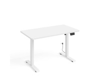 שולחן כתיבה BIMOTION 120 על 65 עם כוונון גובה, לבן מט, מסגרת לבנה