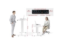 שולחן כתיבה BIMOTION 120 על 65 עם כוונון גובה, לבן מט, מסגרת לבנה