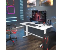 Desk BIMOTION 140 by 70 cm height adjustable, white matt, white frame Desk BIMOTION 140 by 70 cm height adjustable, white matt, white frame