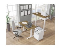 שולחן כתיבה BIMOTION 120 על 65 עם כוונון גובה, אלון ארטיזן, מסגרת לבנה
