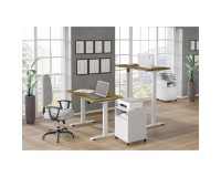 שולחן כתיבה BIMOTION 120 על 65 עם כוונון גובה, אלון ארטיזן, מסגרת לבנה
