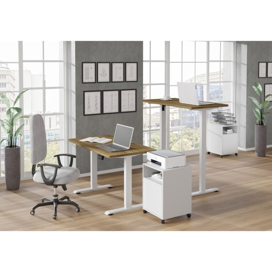 שולחן כתיבה BIMOTION 120 על 65 עם כוונון גובה, אלון ארטיזן, מסגרת לבנה