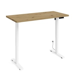 שולחן כתיבה BIMOTION 140 על 70 עם כוונון גובה, אלון ארטיזן, מסגרת לבנה