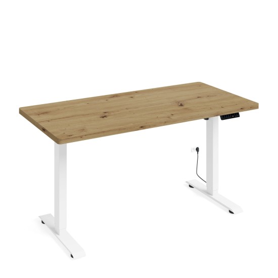 Desk BIMOTION 140 by 70 cm height adjustable, artisan oak, white frame