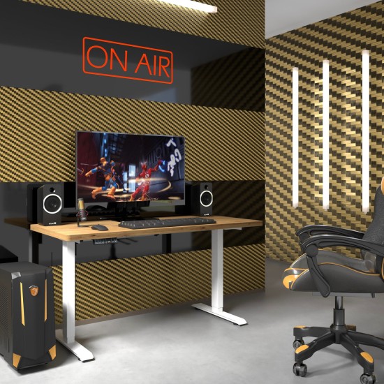 Desk BIMOTION 140 by 70 cm height adjustable, artisan oak, white frame