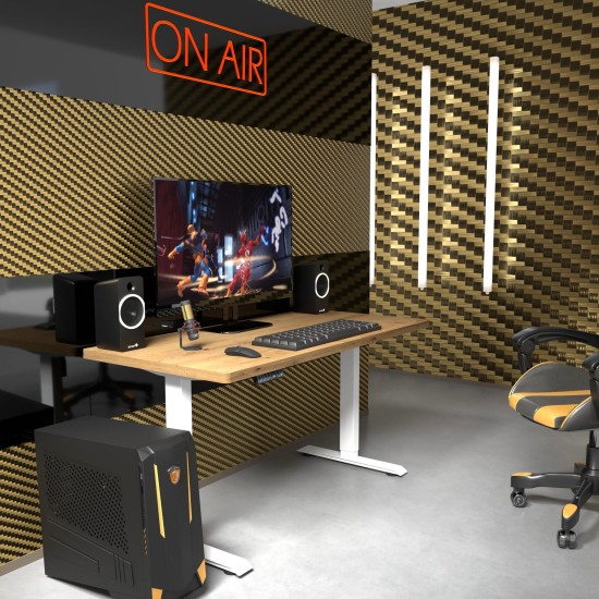 Desk BIMOTION 140 by 70 cm height adjustable, artisan oak, white frame