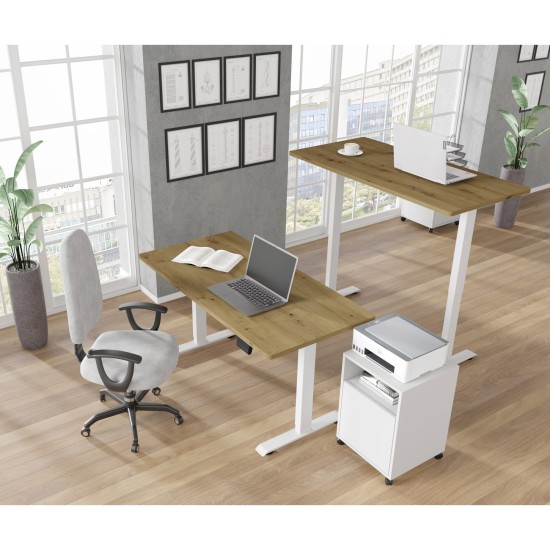 Desk BIMOTION 140 by 70 cm height adjustable, artisan oak, white frame