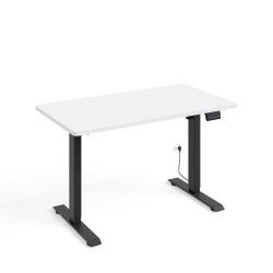 שולחן כתיבה BIMOTION 120 על 65 עם כוונון גובה, לבן מט, מסגרת שחורה