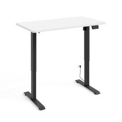 שולחן כתיבה BIMOTION 140 על 70 עם כוונון גובה, לבן מט, מסגרת שחורה
