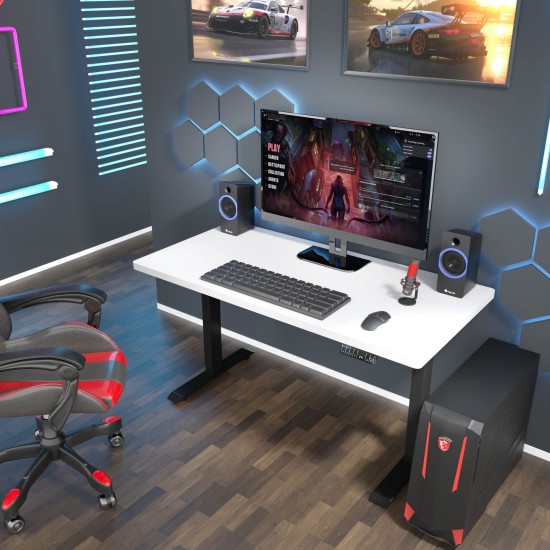 Desk BIMOTION 140 by 70 cm height adjustable, white matt, black frame