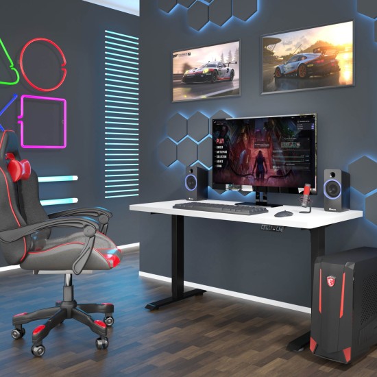 Desk BIMOTION 140 by 70 cm height adjustable, white matt, black frame Desk BIMOTION 140 by 70 cm height adjustable, white matt, black frame