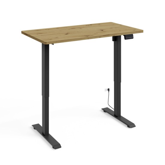 שולחן כתיבה BIMOTION 120 על 65 עם כוונון גובה, אלון ארטיזן, מסגרת שחורה