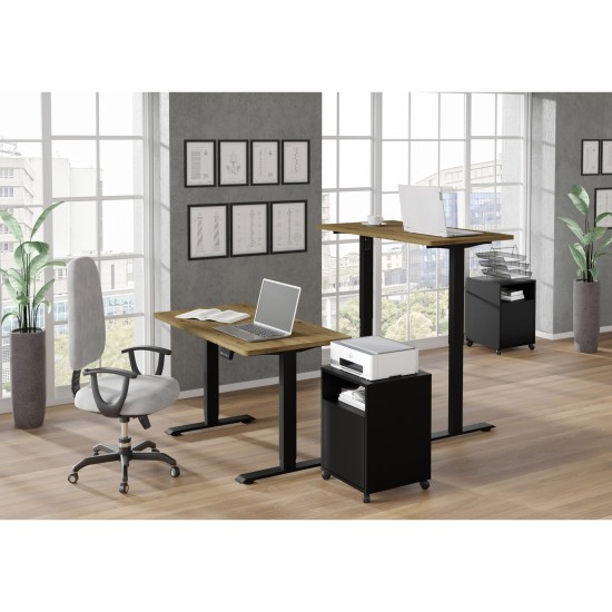 שולחן כתיבה BIMOTION 120 על 65 עם כוונון גובה, אלון ארטיזן, מסגרת שחורה