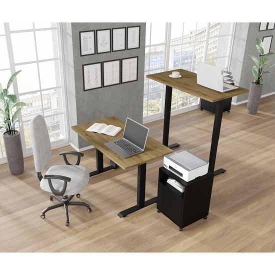 שולחן כתיבה BIMOTION 120 על 65 עם כוונון גובה, אלון ארטיזן, מסגרת שחורה