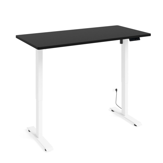שולחן כתיבה BIMOTION 140 על 70 עם כוונון גובה, שחור מט, מסגרת לבנה