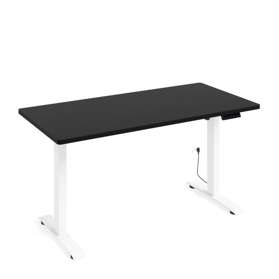 שולחן כתיבה BIMOTION 140 על 70 עם כוונון גובה, שחור מט, מסגרת לבנה