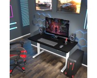 שולחן כתיבה BIMOTION 140 על 70 עם כוונון גובה, שחור מט, מסגרת לבנה