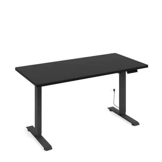 שולחן כתיבה BIMOTION 140 על 70 עם כוונון גובה, שחור מט, מסגרת שחורה