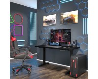 שולחן כתיבה BIMOTION 140 על 70 עם כוונון גובה, שחור מט, מסגרת שחורה