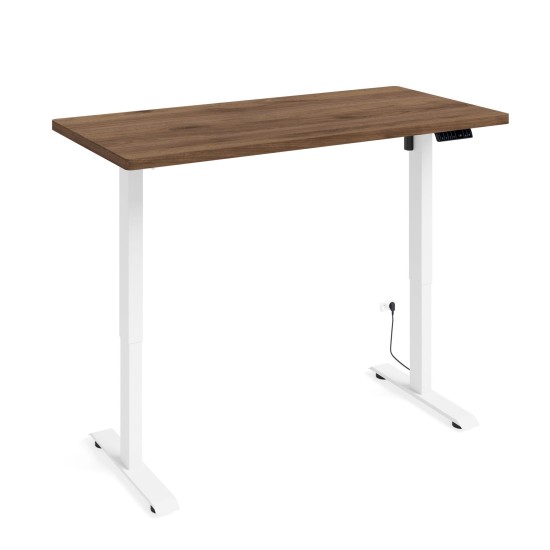 Desk BIMOTION 140 by 70 cm height adjustable, walnut, white frame