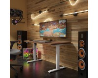 Desk BIMOTION 140 by 70 cm height adjustable, walnut, white frame