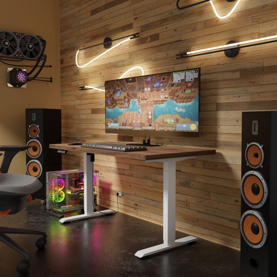 Desk BIMOTION 140 by 70 cm height adjustable, walnut, white frame