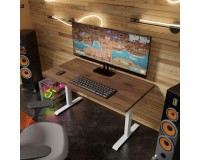 Desk BIMOTION 140 by 70 cm height adjustable, walnut, white frame