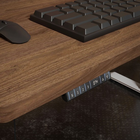 Desk BIMOTION 140 by 70 cm height adjustable, walnut, white frame