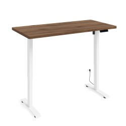 Desk BIMOTION 140 by 70 cm height adjustable, walnut, white frame