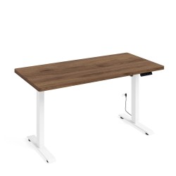 Desk BIMOTION 140 by 70 cm height adjustable, walnut, white frame