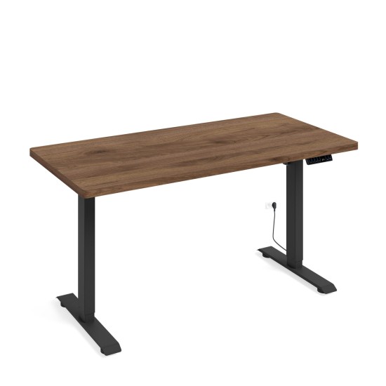Desk BIMOTION 140 by 70 cm height adjustable, walnut, black frame