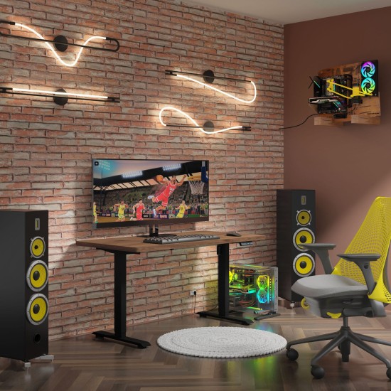 Desk BIMOTION 140 by 70 cm height adjustable, walnut, black frame