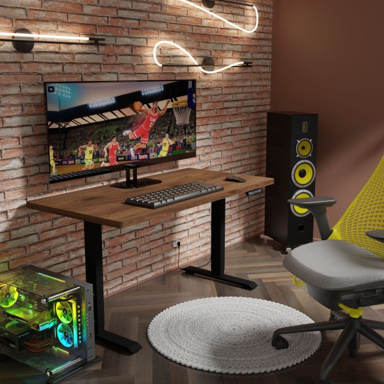 Desk BIMOTION 140 by 70 cm height adjustable, walnut, black frame