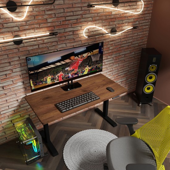 Desk BIMOTION 140 by 70 cm height adjustable, walnut, black frame