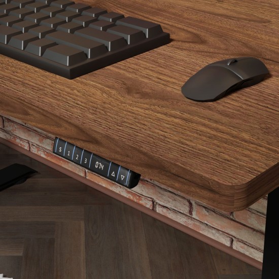 Desk BIMOTION 140 by 70 cm height adjustable, walnut, black frame