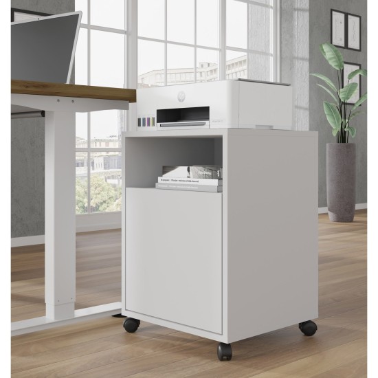 Mobile pedestal BIMOTION on castors, white matt