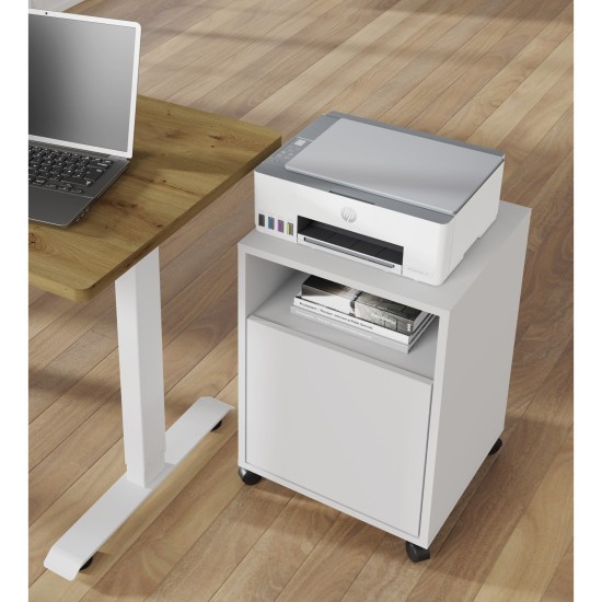 Mobile pedestal BIMOTION on castors, white matt
