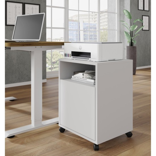 Mobile pedestal BIMOTION on castors, white matt