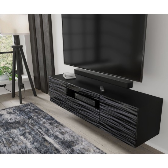 Тумба ТВ AURA 150 см, чёрная с объёмным рельефом Sahara