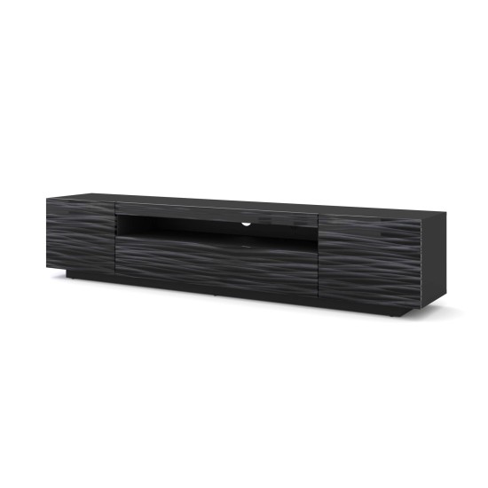 TV unit AURA 200 cm, black with a Sahara 3D relief