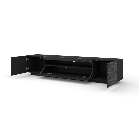 TV unit AURA 200 cm, black with a Sahara 3D relief
