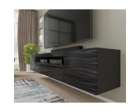 TV unit AURA 200 cm, black with a Sahara 3D relief