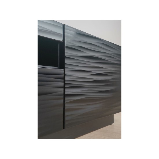 TV unit AURA 200 cm, black with a Sahara 3D relief
