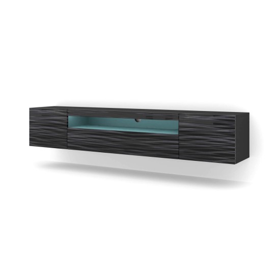 TV unit AURA 200 cm, black with a Sahara 3D relief