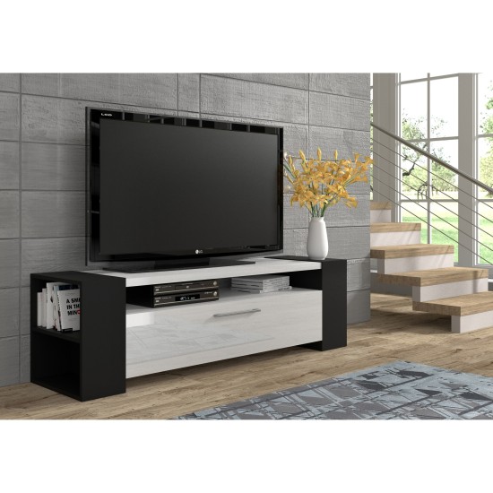 TV unit LIVIA 160 cm, black matt with white gloss TV unit LIVIA 160 cm, black matt with white gloss