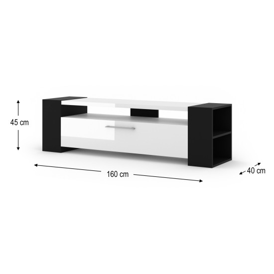 TV unit LIVIA 160 cm, black matt with white gloss TV unit LIVIA 160 cm, black matt with white gloss