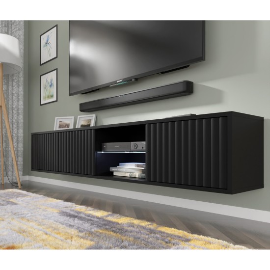 TV unit MITA 156 cm wall hung, black matt TV unit MITA 156 cm wall hung, black matt