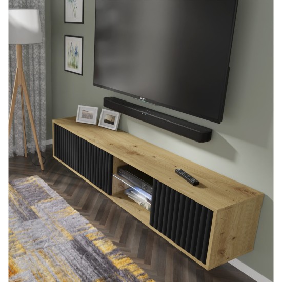 TV unit MITA 156 cm wall hung, artisan oak with black matt TV unit MITA 156 cm wall hung, artisan oak with black matt