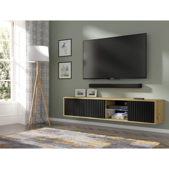 TV unit MITA 156 cm wall hung, artisan oak with black matt TV unit MITA 156 cm wall hung, artisan oak with black matt